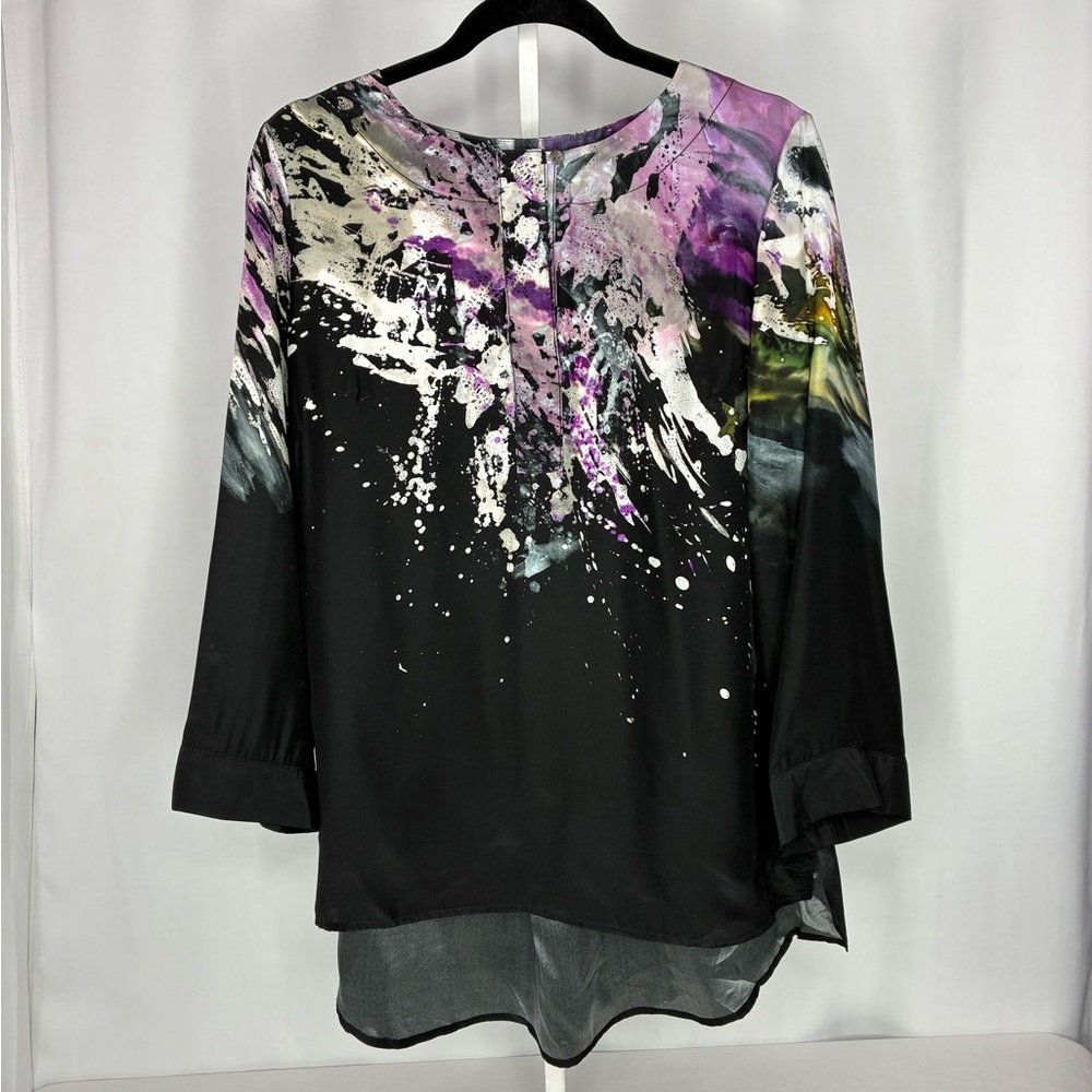 Hilton Hollis 100% Silk Abstract Print Designer Luxury Quarter Sleeve Blouse